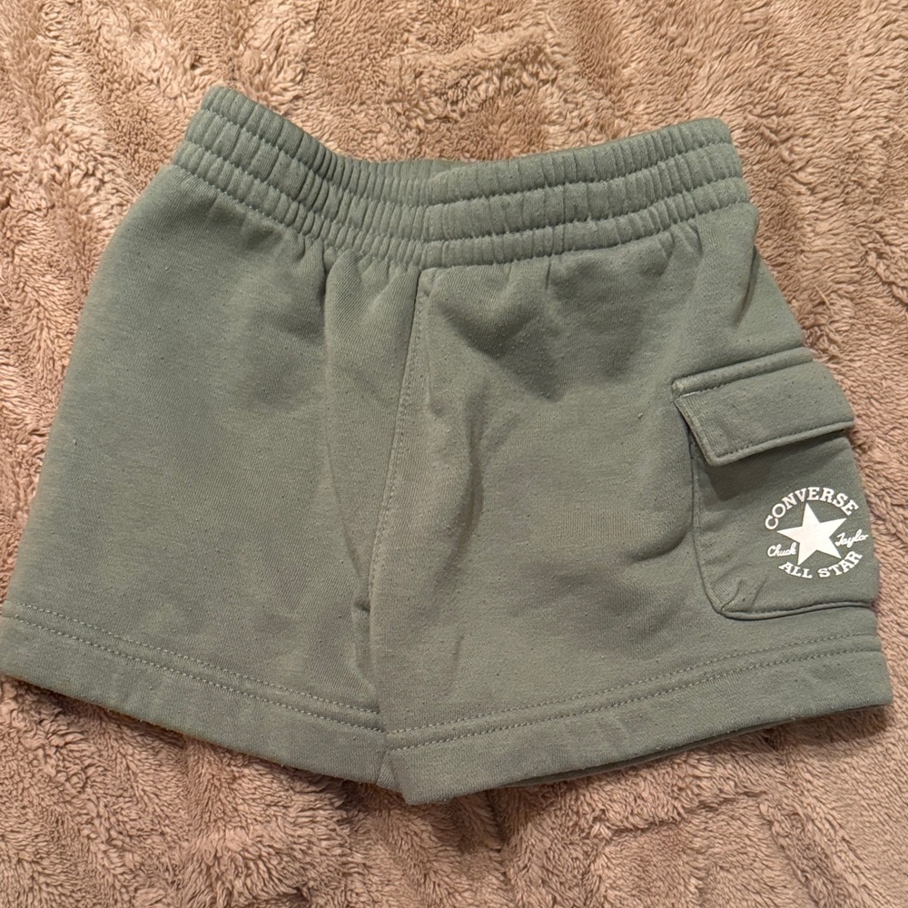 Converse Kids Olive Cargo Pocket Shorts with All Star Logo